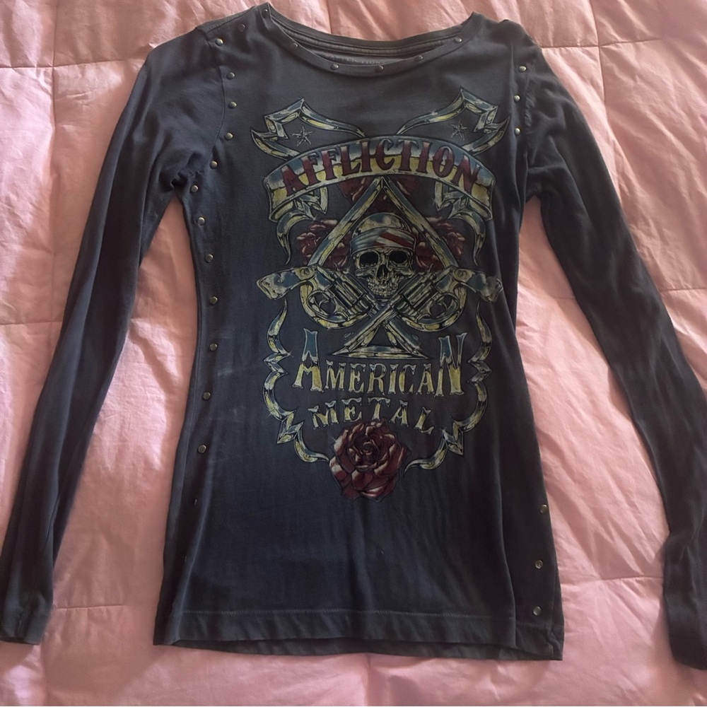 Affliction American Metal Long Sleeve Open Back Gray Top